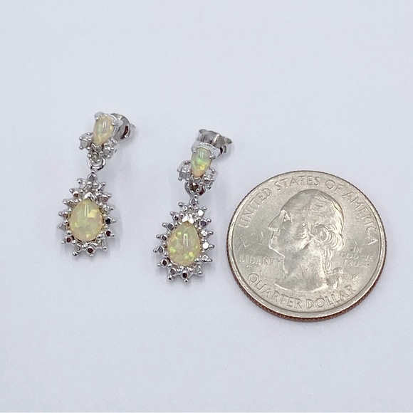 Sterling Silver 925 Lab Opal Earrings - Picture 6 of 8